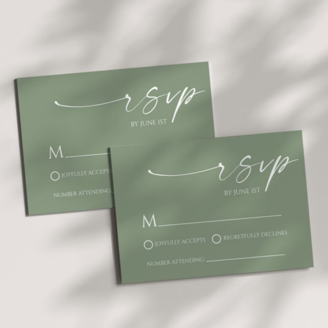 Elegante Tarjeta RSVP de Boda Verde Sage Minimalis (Subido por el creador)