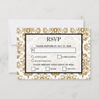 Elegante tarjeta RSVP de Boda Vintage de Oro Negro