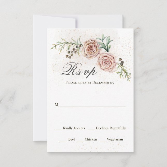 Elegante tarjeta RSVP de Boda Vintage Rosa (Anverso)