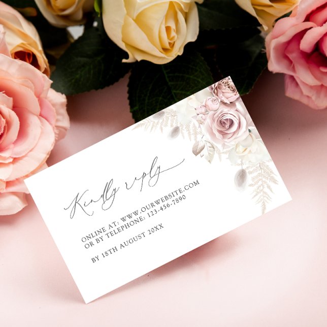 Elegante tarjeta RSVP de bodas florales Rosa de Ru (Subido por el creador)