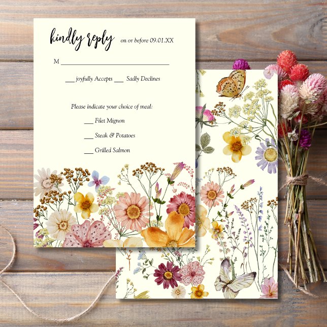 Elegante Tarjeta RSVP de Boho de Flor Silvestre (Subido por el creador)