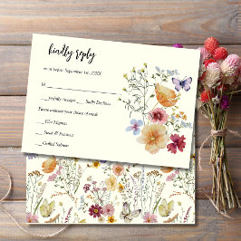 Elegante Tarjeta RSVP de Boho de Flor Silvestre