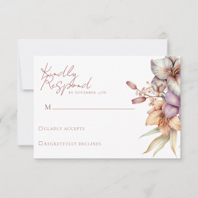 Elegante tarjeta RSVP de Boho Fall Floral Wedding (Anverso)
