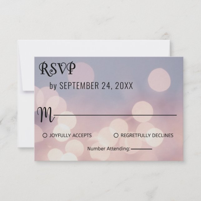 Elegante tarjeta RSVP de Bokeh de moda con clase (Anverso)