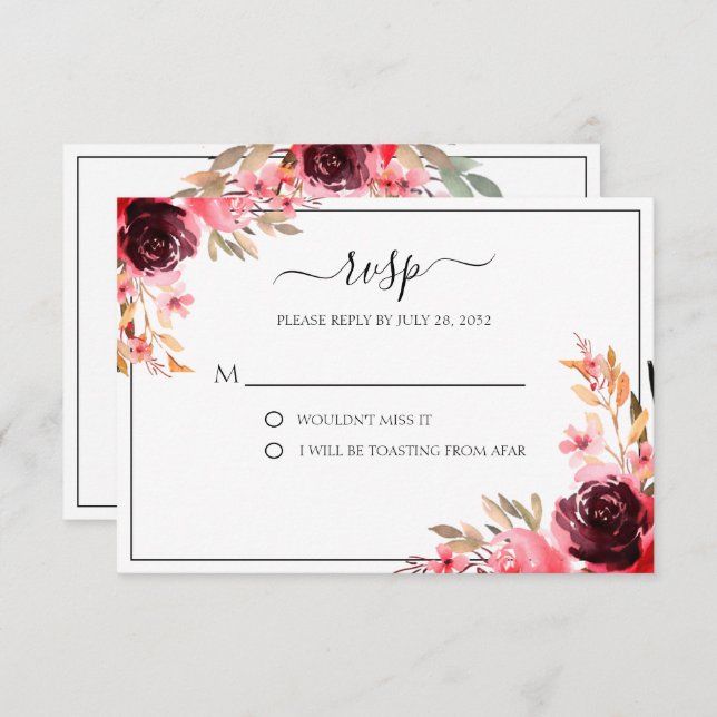 Elegante tarjeta RSVP de Burgundy Mauve (Anverso / Reverso)