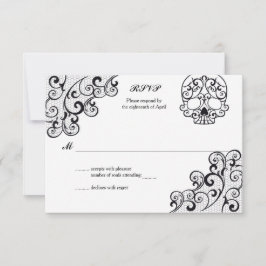 Elegante Tarjeta RSVP de Calavera Skull de encaje