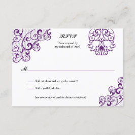 Elegante Tarjeta RSVP de Calavera Skull de encaje