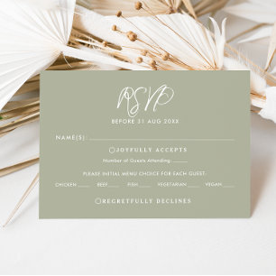 Elegante tarjeta RSVP de caligrafía verde de salvi