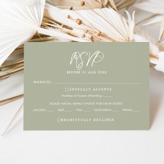 Elegante tarjeta RSVP de caligrafía verde de salvi