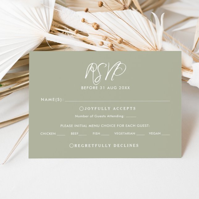 Elegante tarjeta RSVP de caligrafía verde de salvi (Subido por el creador)