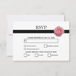 Elegante tarjeta RSVP de cinta negra rosa rosa neg
