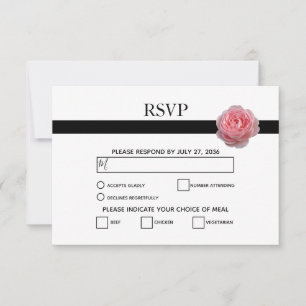 Elegante tarjeta RSVP de cinta negra rosa rosa neg