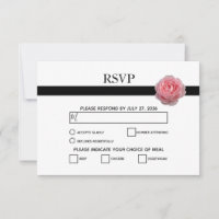 Elegante tarjeta RSVP de cinta negra rosa rosa neg