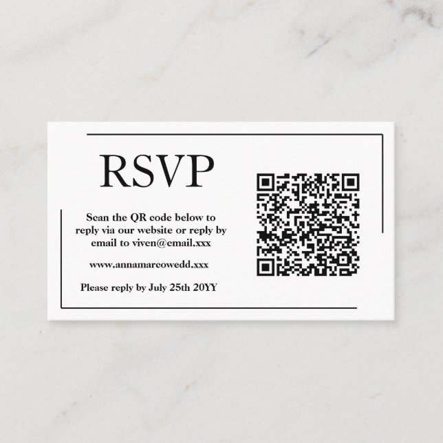 Elegante tarjeta RSVP de código QR  (Anverso)