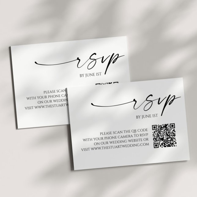 Elegante tarjeta RSVP de código QR blanco negro (Subido por el creador)