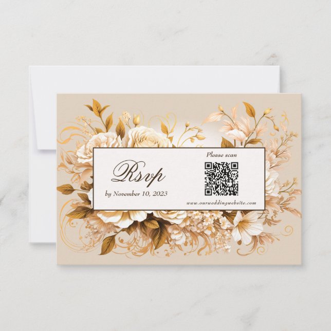 Elegante tarjeta RSVP de código QR con flor de mar (Anverso)