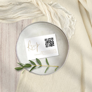 Elegante Tarjeta RSVP de código QR con guión dorad