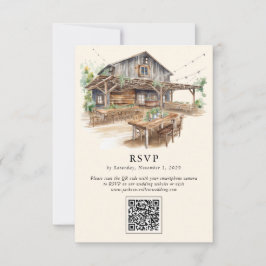 Elegante tarjeta RSVP de código QR de Barn Rústico