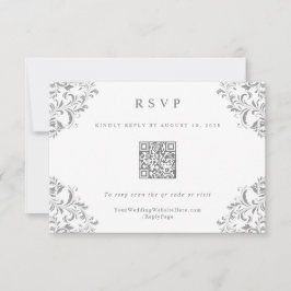 Elegante tarjeta RSVP de código QR de bodas grises