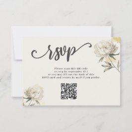 Elegante Tarjeta RSVP de código QR de Peony dorado