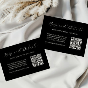 Elegante tarjeta RSVP de código QR negro y crema