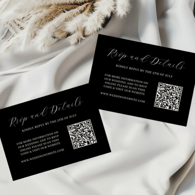 Elegante tarjeta RSVP de código QR negro y crema (Subido por el creador)