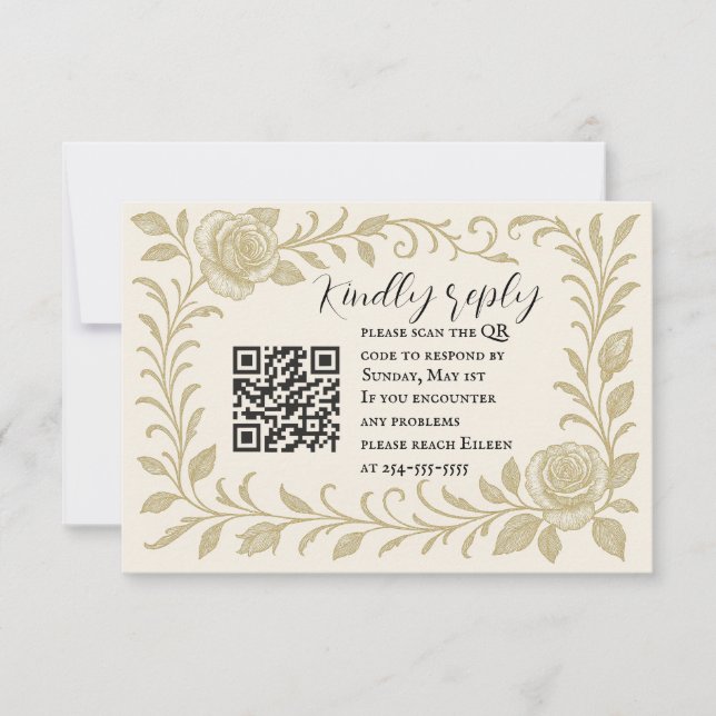 Elegante tarjeta RSVP de código QR Rosa (Anverso)