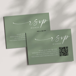 Elegante tarjeta RSVP de código QR verde de sabio