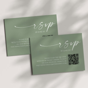 Elegante tarjeta RSVP de código QR verde de sabio