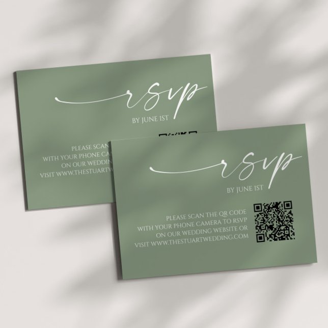 Elegante tarjeta RSVP de código QR verde de sabio (Subido por el creador)