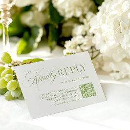 Elegante Tarjeta RSVP de código QR verde sabio y b