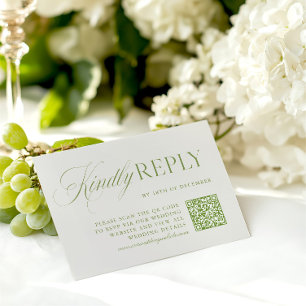 Elegante Tarjeta RSVP de código QR verde sabio y b