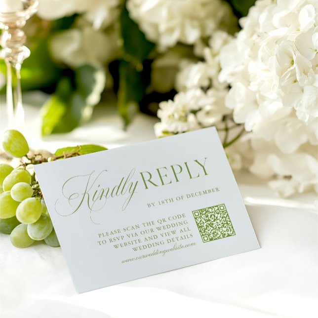Elegante tarjeta RSVP de código QR verde y azul Sa (Elegant Sage Green & Blue QR Code RSVP Card)