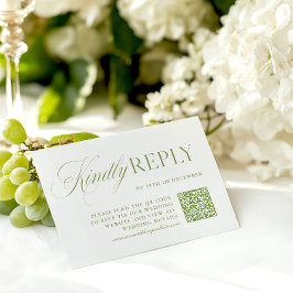 Elegante tarjeta RSVP de código QR verde y blanco 
