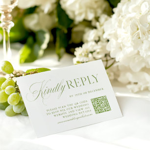 Elegante tarjeta RSVP de código QR verde y blanco