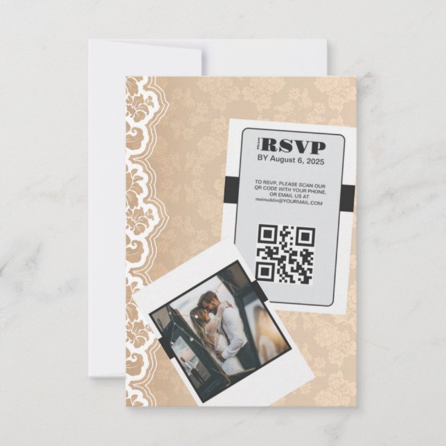 Elegante tarjeta RSVP de código QR Wedding (Anverso)