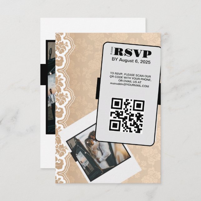 Elegante tarjeta RSVP de código QR Wedding (Anverso / Reverso)