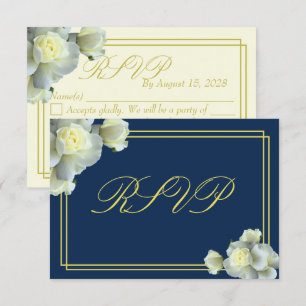Elegante tarjeta RSVP de color blanco azul de la m