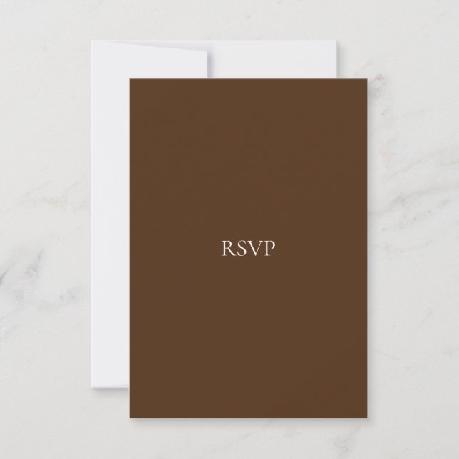 Elegante tarjeta RSVP de color blanco y marrón (Anverso)