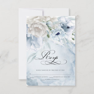 Elegante tarjeta RSVP de color de agua floral azul