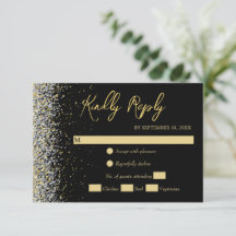 Elegante Tarjeta RSVP De Color Negro Y Oro
