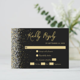 Elegante Tarjeta RSVP De Color Negro Y Oro
