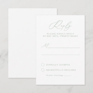 Elegante tarjeta RSVP de color verde y blanco