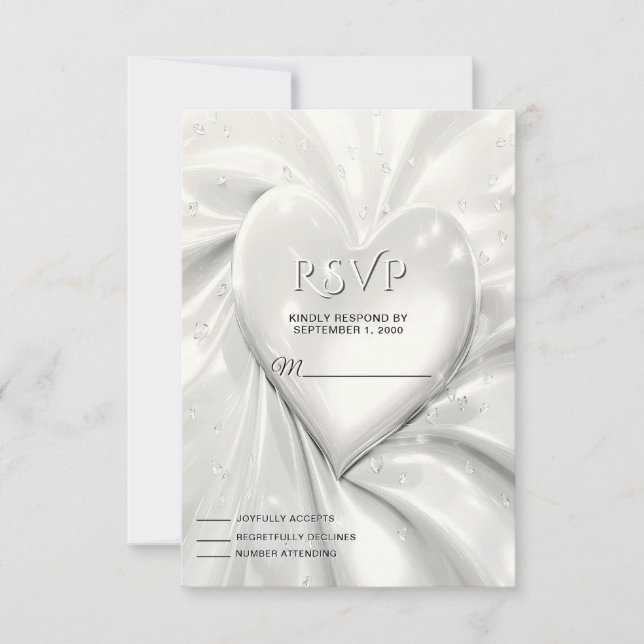 Elegante tarjeta RSVP de Corazón de Crema Blanca (Anverso)