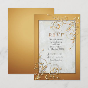Elegante tarjeta RSVP de Crema y Oro