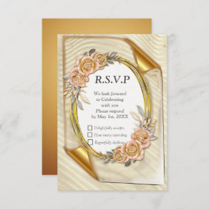 Elegante tarjeta RSVP de Crema y Oro