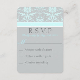 Elegante tarjeta RSVP de Damask azul