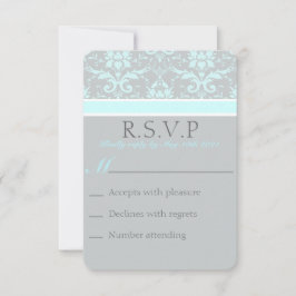 Elegante tarjeta RSVP de Damask azul