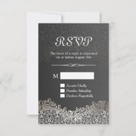 Elegante tarjeta RSVP de Damask de plata negra