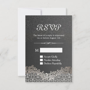 Elegante tarjeta RSVP de Damask de plata negra